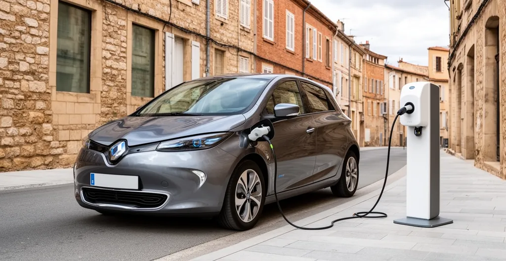 Voiture électrique près d'une borne de recharge à Alès dans la rue